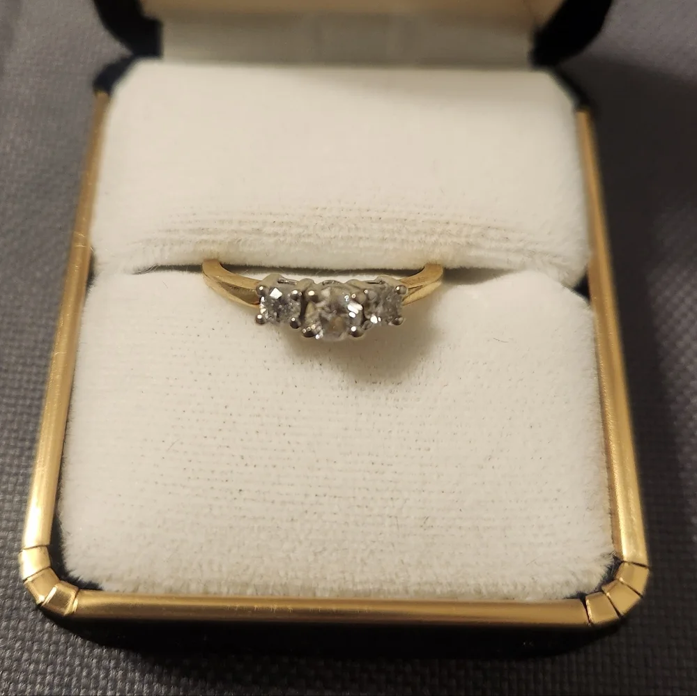 Vintage 14K Gold Three-Stone Diamond Engagement Ring
